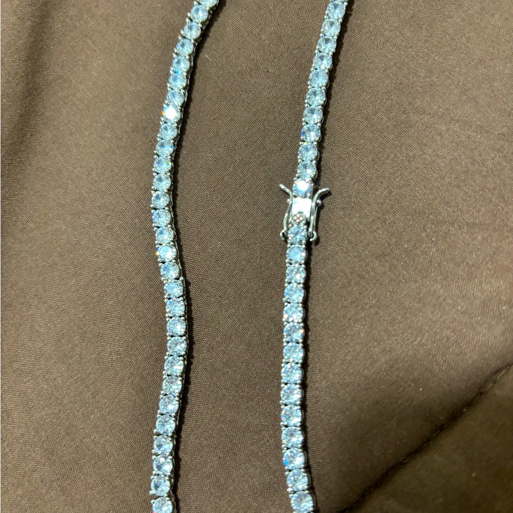 Round Cubic Zirconia Tennis Necklace - Silver Plated Tennis Chain - 18”